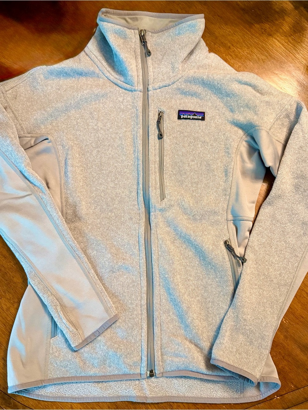 Patagonia Light Gray Zip Fleece Jacket Better Sweater with thumb holes